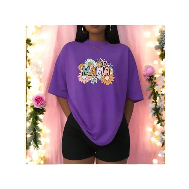 Playera Blusa Mujer De Mamá con Estampado de Flores Ropa Casual y Bonita para Día de la Madre Color Morado Talla Mediana Marca Emil SaEs