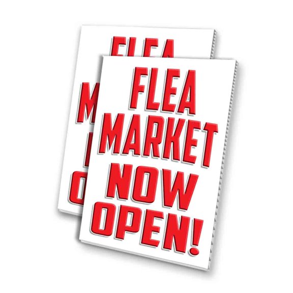Flea Market Now Open Rd (24" X 36") 4mm Corrugated Plastic Panel, Graphics Applied To 1 Side (Pk of 2)