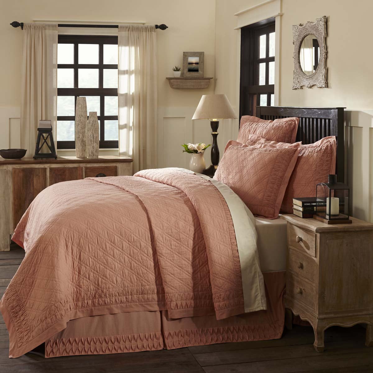 Apricot Orange Farmhouse Bedding Adelia Cotton PreWashed Pintuck