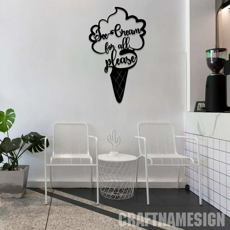 Craftnamesign Ice Cream Shop Metal Wall Art with LED Lights, Ice