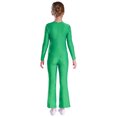 thumbnail image 2 of TiaoBug Girls Gymnastics Jumpsuit Full Body Bell Bottom Catsuit Crewneck Long Sleeve Dance Unitard Green 10, 2 of 7