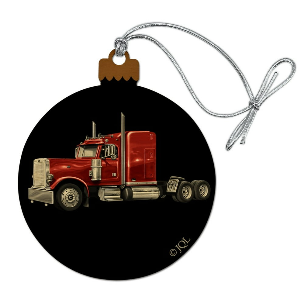 Semi Tractor Trailer Truck Trucker Wood Christmas Tree Holiday Ornament