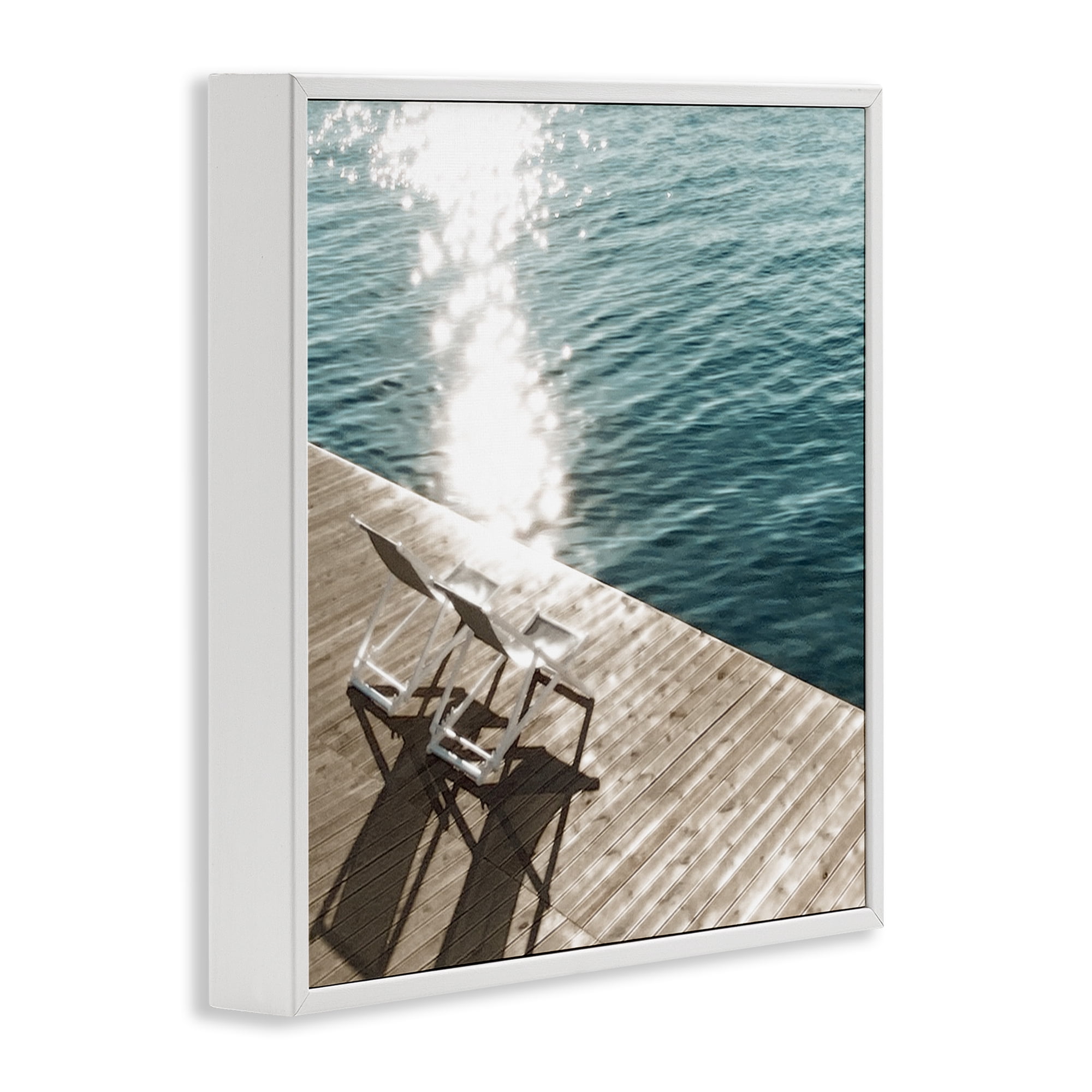 Stupell Industries Deck Chair Shadows Landscape Painting White Framed Art Print Wall Art, 12 x 12