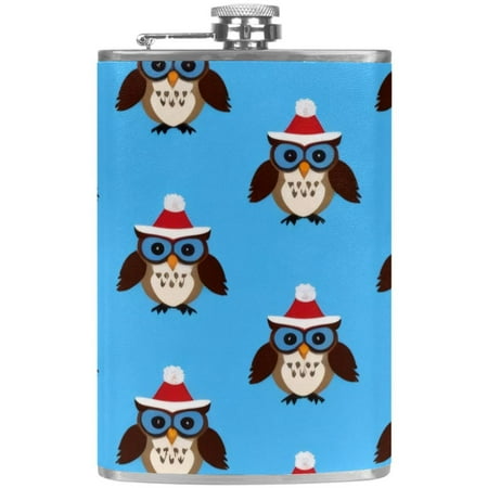

josid Owl Pattern 3.6x6in Stainless Steel Small Flask Leak-Proof Stainless Steel Construction Wrapped in Premium Two-Layer Leather Nano-Printed Design 227ml Capacity