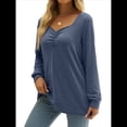 thumbnail image 3 of Blusa Elegante Informal con Cuello en Forma de Corazón y Larga para Mujer, Color Liso, Estilo Túnica, Tipo Suéter. Azul S, 3 of 5