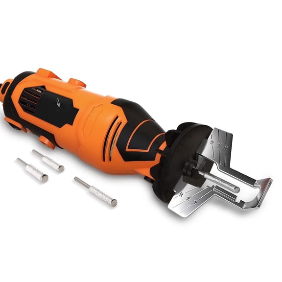 Chainsaw Sharpener Kit, Electric Chain Saw Sharpening Tool with 3 Grinding Wheel Bits, Angle Guide and Wrench