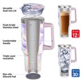 thumbnail image 3 of THILY 40 oz Insulated Tumbler with Handle - Stainless Steel Coffee Travel Mug with Lid and Straws, Cupholder Friendly, Dishwasher Safe, for Cold Drinking, Tea, Iced Water, Violet Leaves, 3 of 4