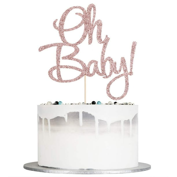 Auteby Oh Baby Cake Topper Rose Gold Glitter for Baby