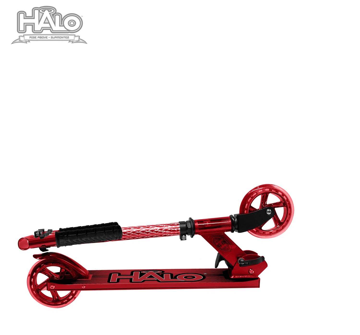 HALO Rise Above Chrome Premium Inline Scooter - Red - 220 lbs Max Weight, Foldable, Height Adjust