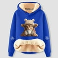 thumbnail image 2 of Wang6 over Size Fleece Lined Hoodies for Women Trendy Winter Warm Cute Cow Graphic Pullovers Sweatshirts Causal Long Sleeve V Neck Loose Fit Tops Blue XL, 2 of 3
