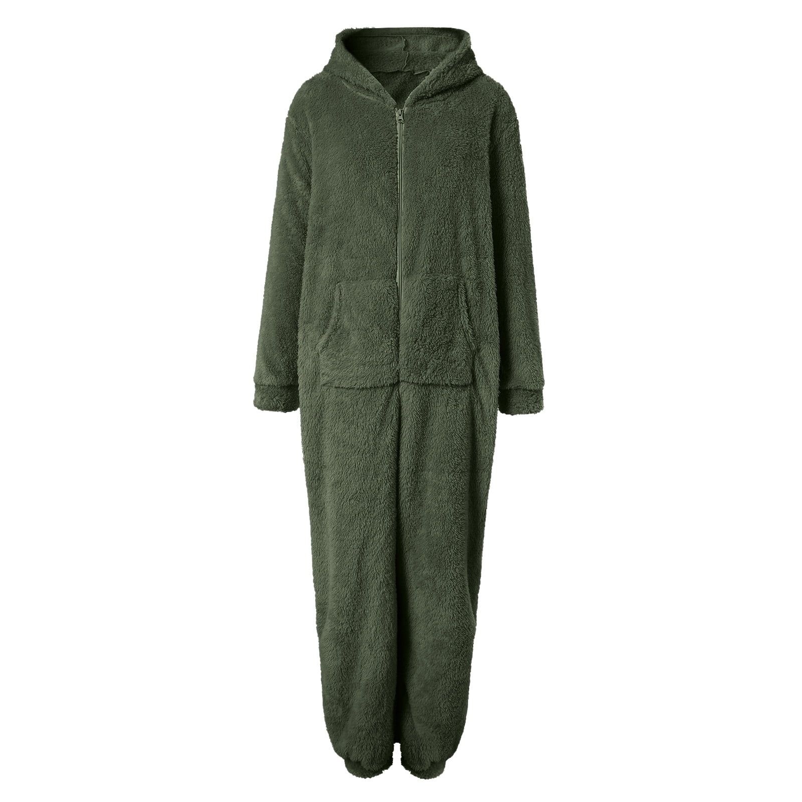 Rotm Onesie for Women Womens Plus Size Onesies Pajamas Winter Fuzzy Sherpa Adult Hooded One Piece Jumpsuit Cute Zipper Fleece Romper Sleepwear AG,L