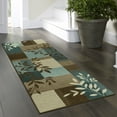 Mainstays Traditional Leaf Block Blue Brown Indoor Hallway Runner Rug ...