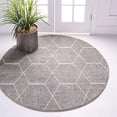 thumbnail image 2 of Unique Loom 3146489 5 x 5 ft. Geometric Trellis Frieze Round Rug, Light Gray, 2 of 15
