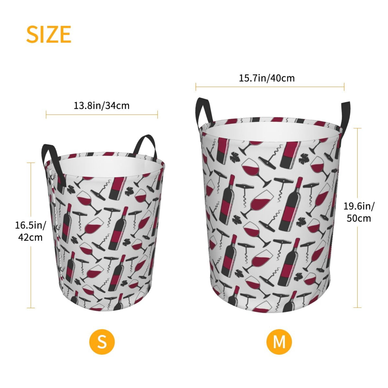 Large Laundry Basket with Handles - Classic Wine Print Kids Baby Dirty Clothes Laundry Hamper for Bedroom Aesthetic