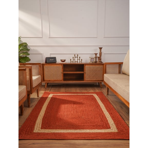 Rugsotic Carpets Hand Woven Jute Eco-Friendly 4'x6' Area Rugs Rectangle Orange Contemporary High Pile Natural Fiber Outdoor Indoor Handmade Rug for Living Room, Bedroom J00025