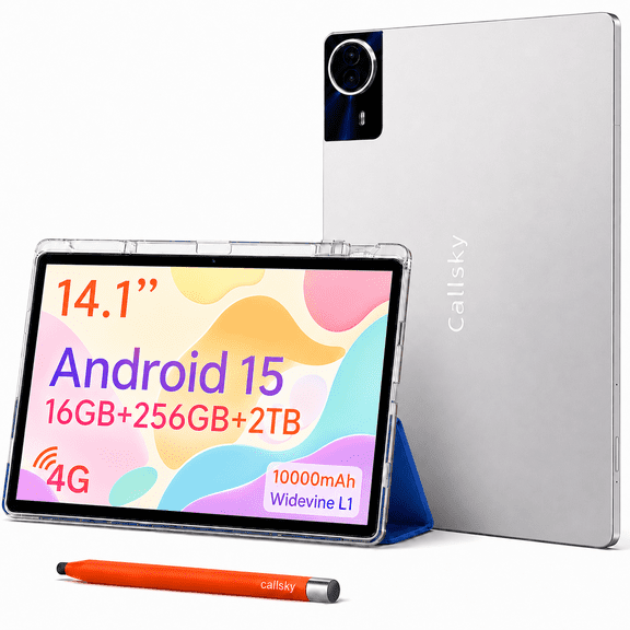 Callsky 14.1" Tablet, Android 15, LTE, 16GB RAM, 256GB, FHD , Leather Case & Stylus