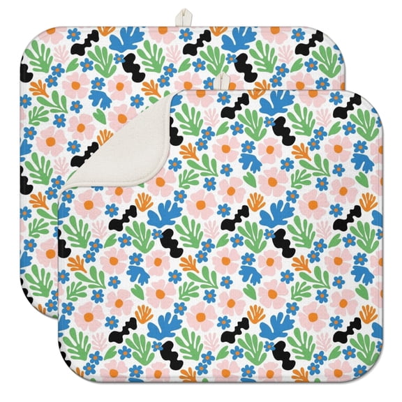 Pioneer Flower Floral Print Pattern Kitchen Dish Drying Mat 1 Pack, Ultra Absorbent Microfiber Drainer Mat, 16"x18"