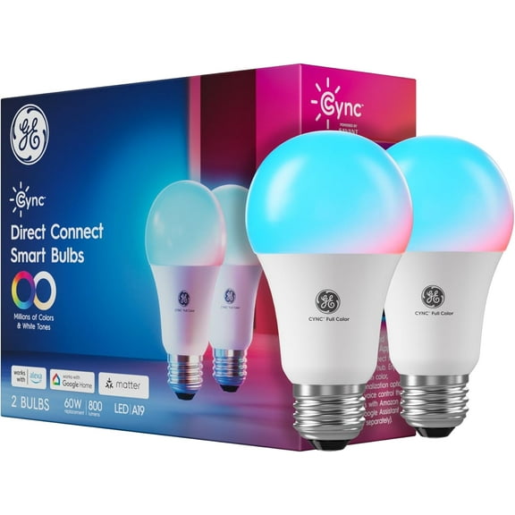 A19 LED Smart s, Room Decor Aesthetic Bluetooth and WiFi Color Changing Lights, LED Indoor , Compatible with Alexa and Google (2 Pack)