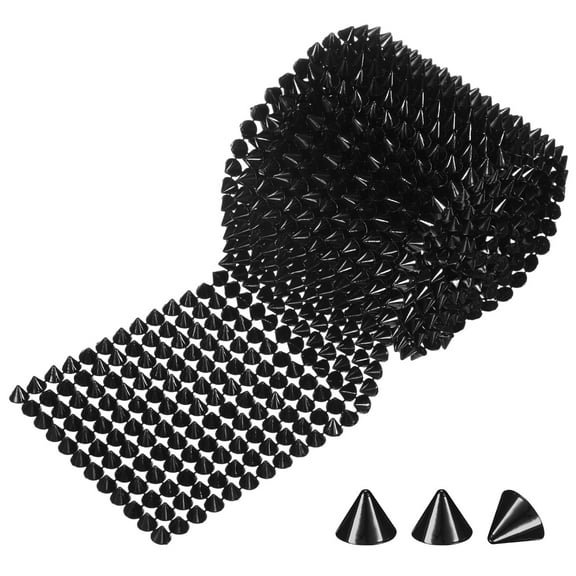 Uxcell 2 Yards Sew Stitch on Spikes Stud Cone 12Rows Plastic Black Spike Rivet for DIY Crafts, Clothing, Bags