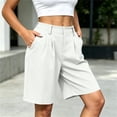 thumbnail image 5 of Women's High Waist Pleated Bermuda Shorts Loose Wide Leg Dressy Knee Length Suit Shorts with Pockets for office Casual Daily Wear White, 5 of 6