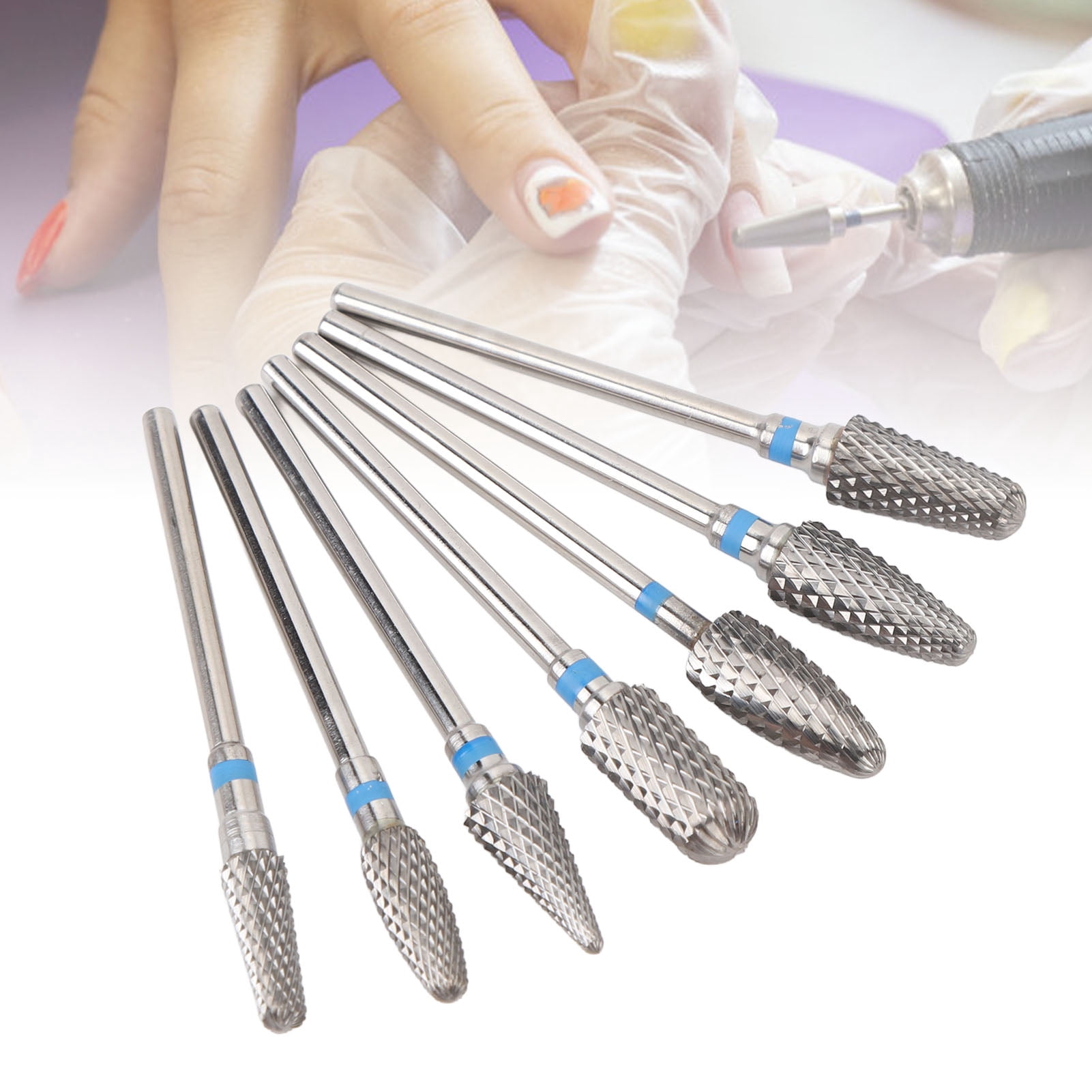 BIMZUC 7pcs Tungsten Carbide Nail Drill Bits Set Professional Manicure Grinding Head Kit Portable Nail Art Tool for Acrylic Gel Polish Removal with Storage Box