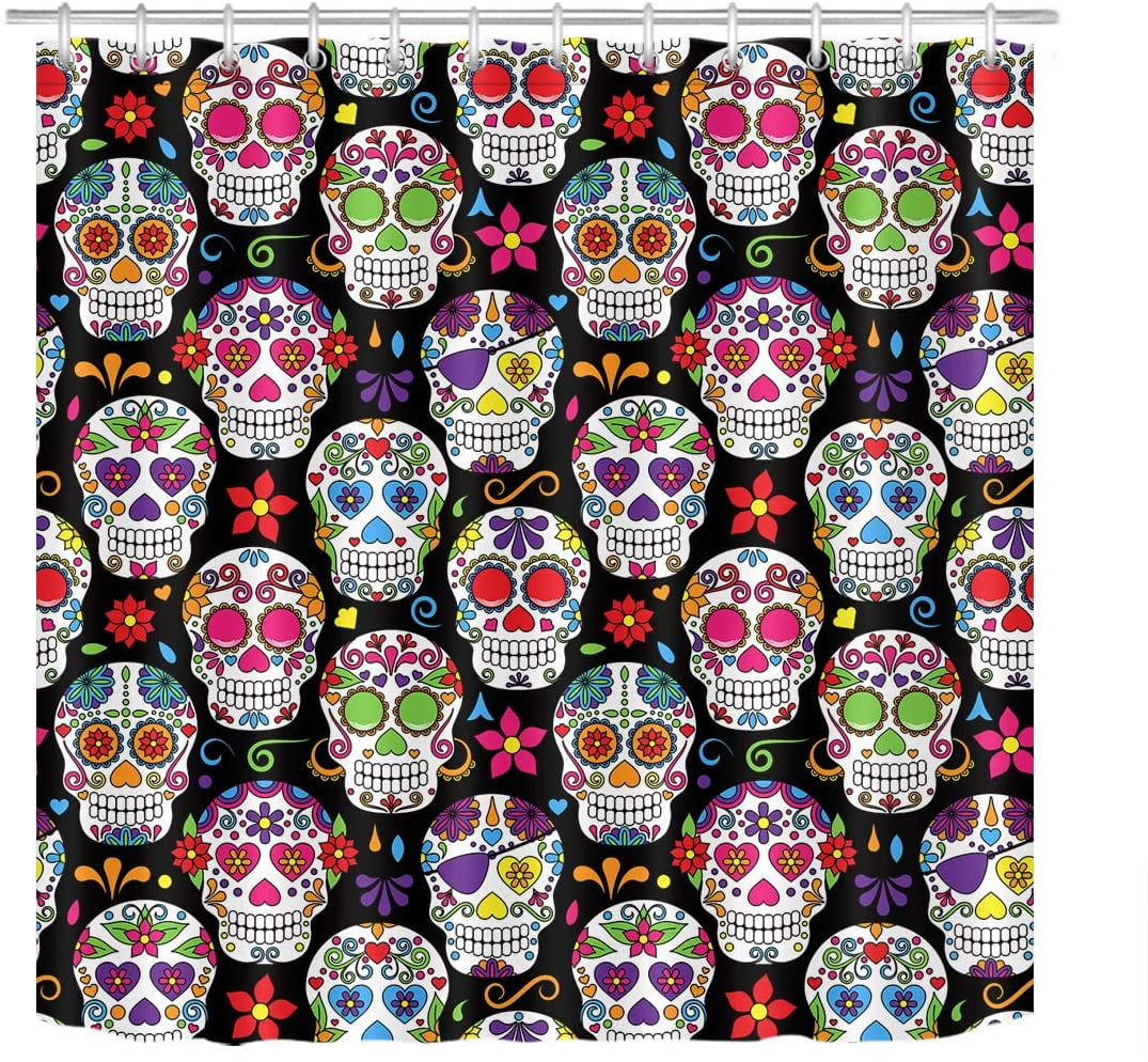 Funny Sugar Skull Shower Curtains for Bathroom Mexico Flower Skulls Day of  The Dead Shower Curtains for Halloween Bathroom Decor 72 x 72 Inches  Waterproof Fabric with 12 Hooks - Walmart.com
