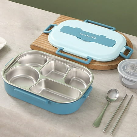 

4 5 Grids Stainless Steel Lunch Box Cutlery Set Spoon Chopstick for Work Picnic