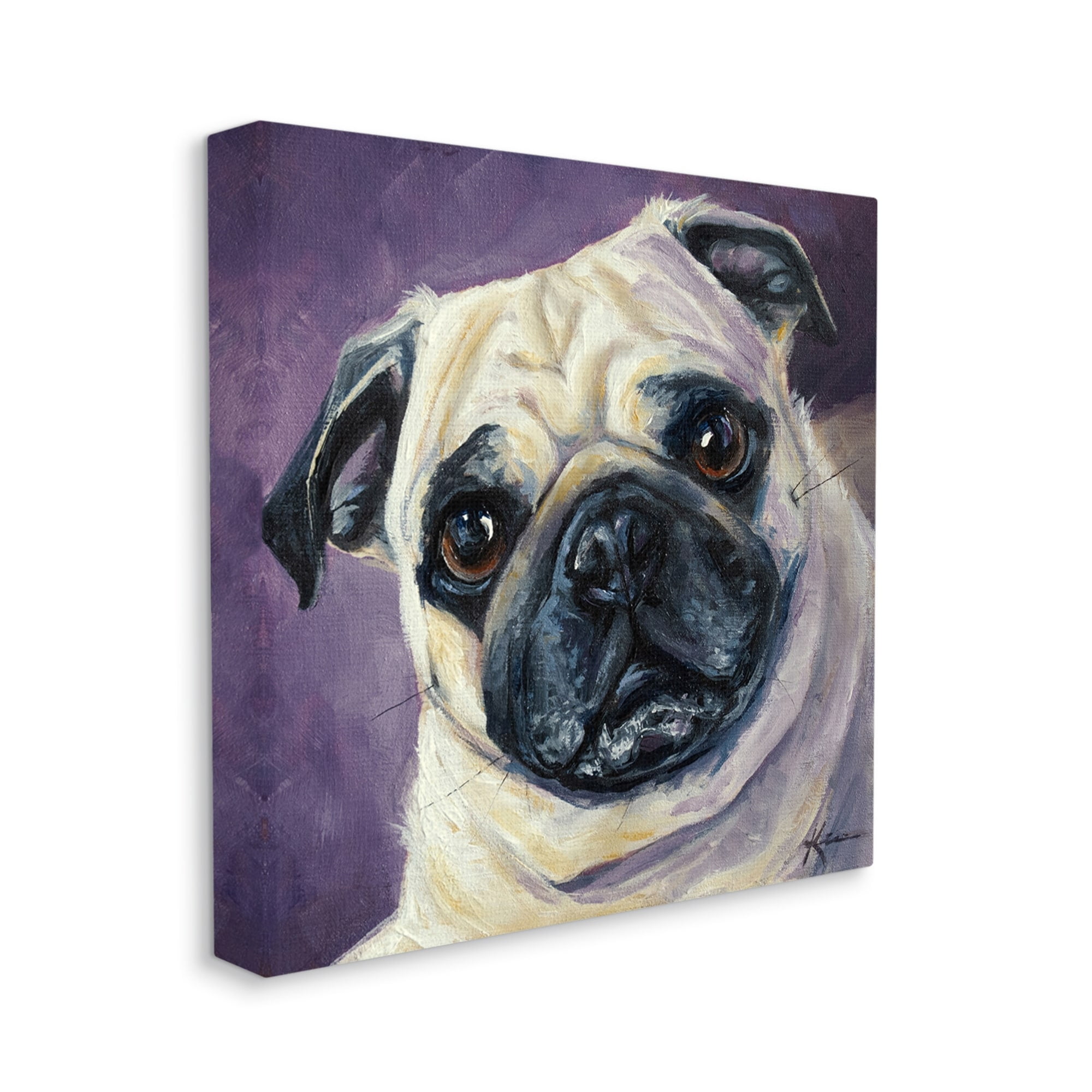 Stupell Industries Purple Pug Face Portrait Animals & Insects Painting Gallery Wrapped Canvas Print Wall Art
