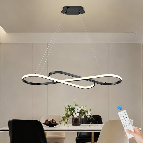 Black Modern LED Chandelier 31.7" Dimmable LED Chandelier for Kitchen Island Dining Room Over Table