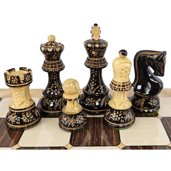 4 QUEEN Burnt Black Boxwood Zagreb 3 3/4" King Staunton Chess Men Set - NO BOARD