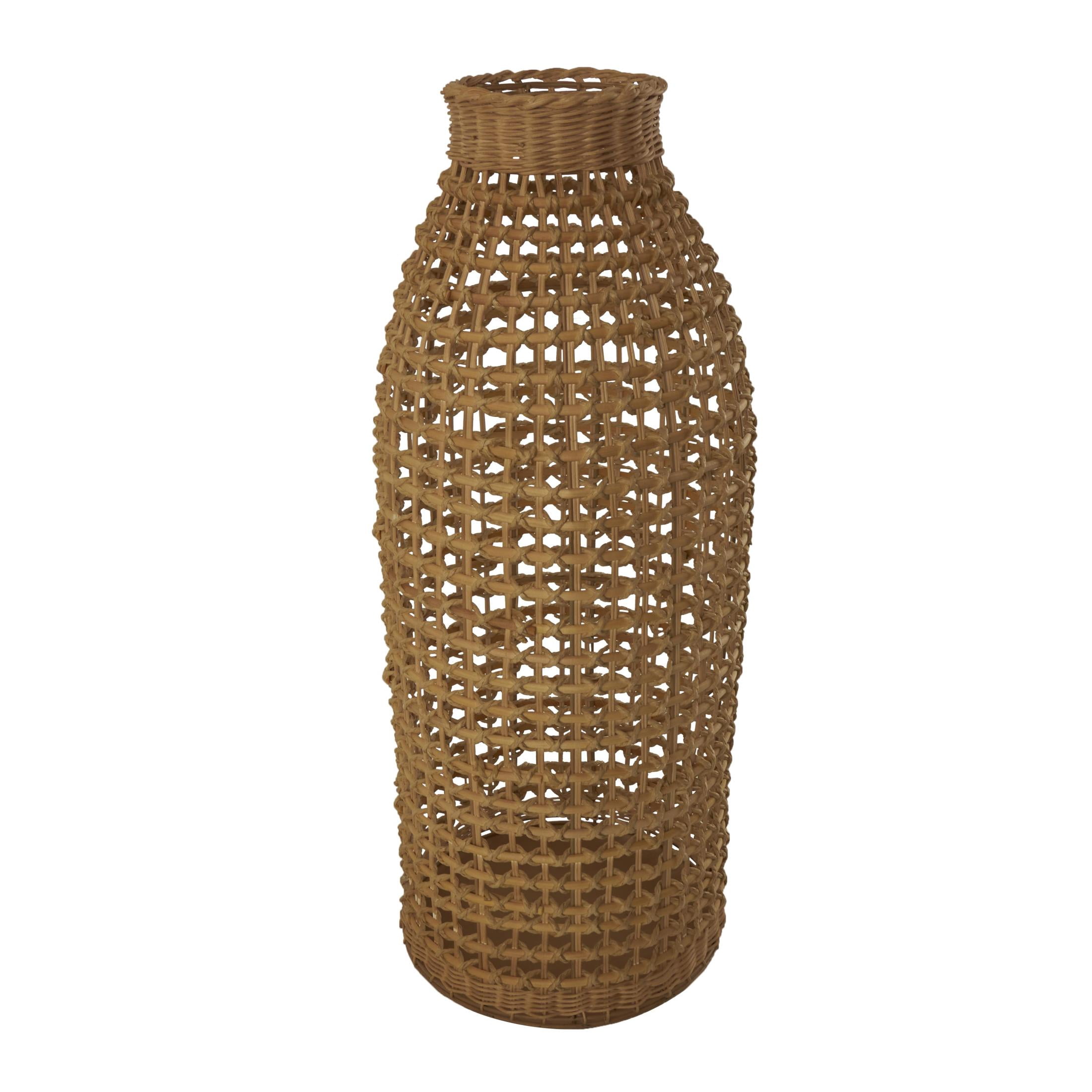 DecMode 30" Handmade Woven Brown Rattan Vase with Open Framed Grid Design