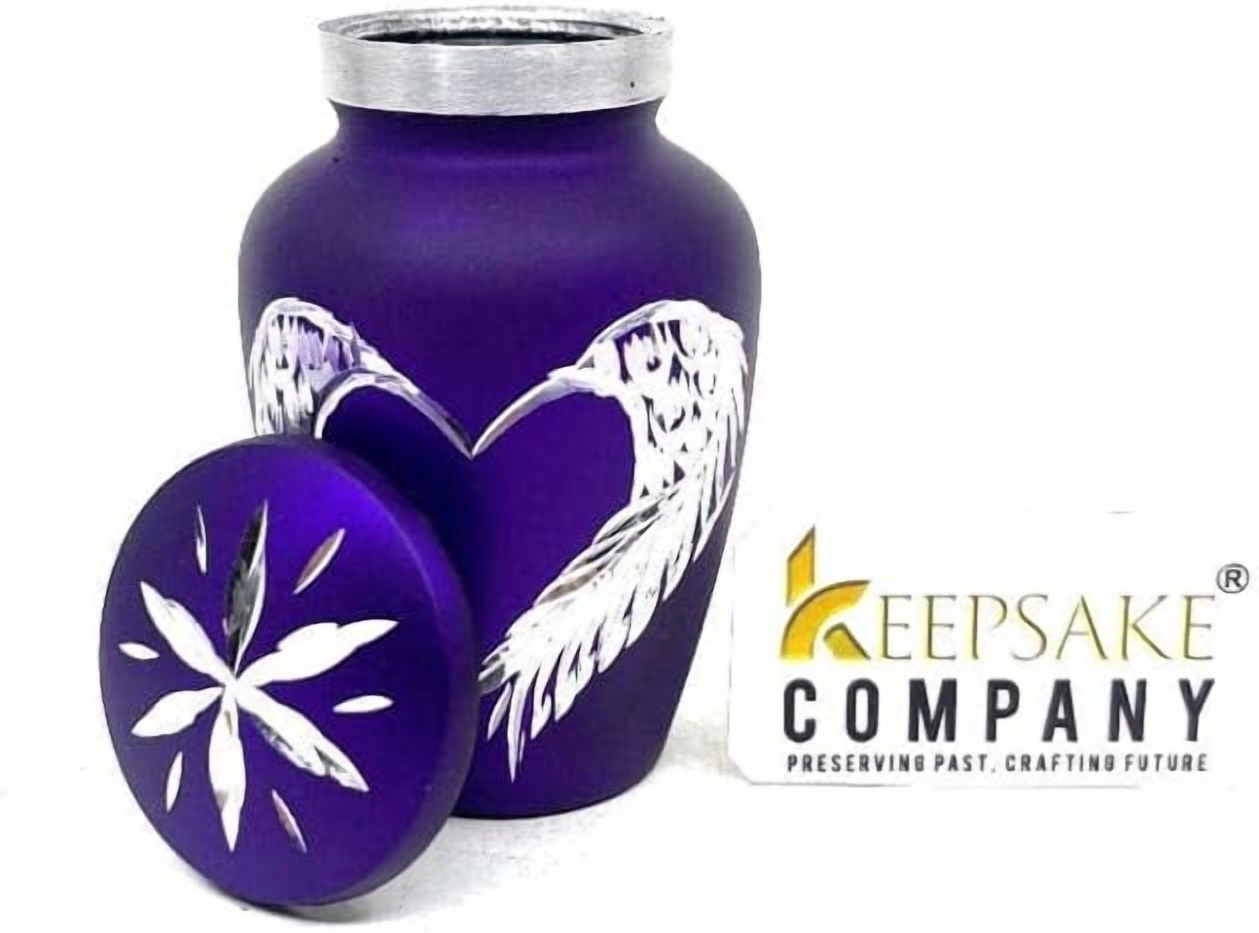 Keepsake Company Purple Angel Wings & Heart Mini Urn – Small Cremation Keepsake Urn for Human Ashes – Single Decorative Ash Holder