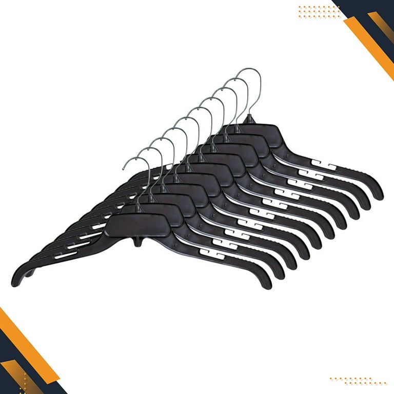 Super Heavy-Duty 17 inch Wide Black Plastic Adult Shirt Hangers with Swivel  Hook and Notched Shoulders (Quantity 100) (Black, 100)