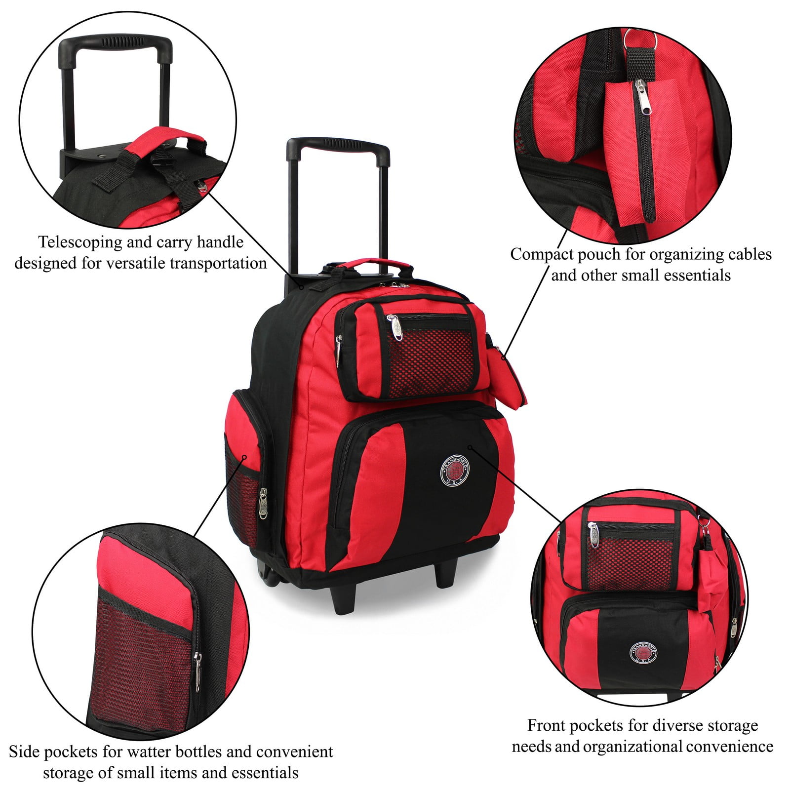 World Traveler Transworld 22-Inch Carry-On Rolling Backpack Airline Approved Size - Red