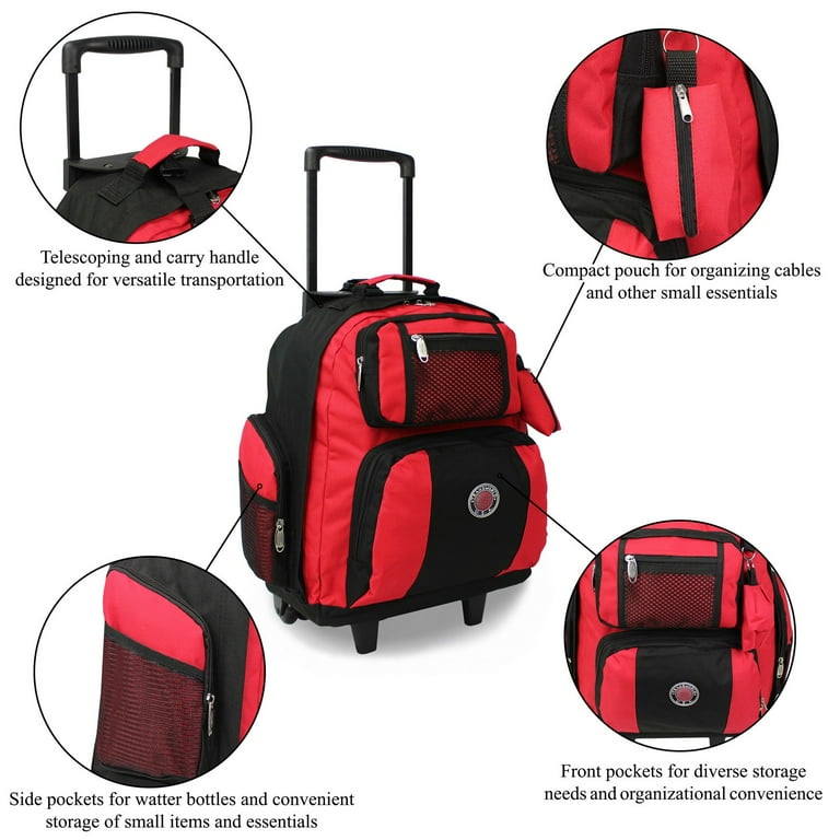 22 rolling travel backpack w telescopic handle red World Traveler Transworld 22-Inch Carry-On Rolling Backpack Airline  Approved Size - Red