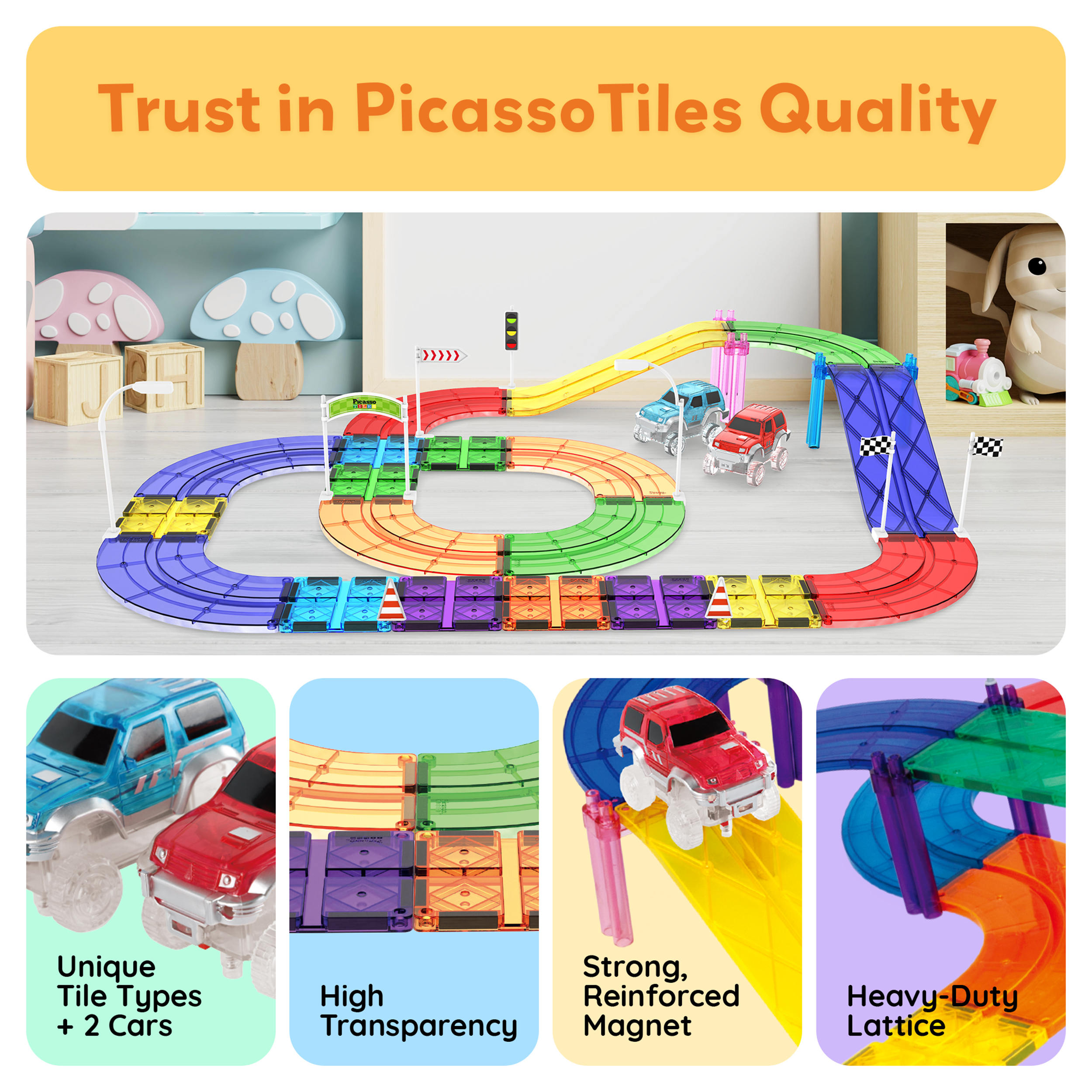Picasso Tiles 47-Piece Magnetic Race Track Playset photo 8
