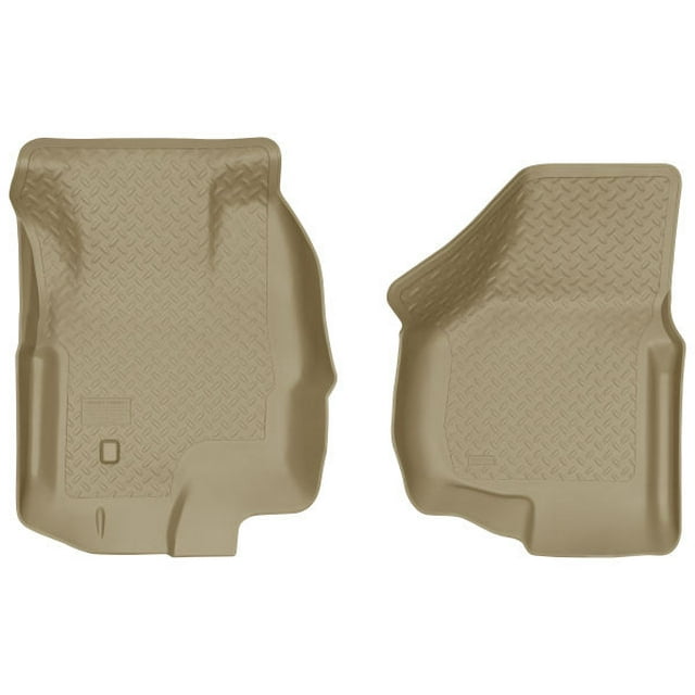 Fits 2000-2005 Ford Excursion Husky Liner Floor Liner 33903 Classic Style; Molded Fit; Fluid Containment Ribs and Treads; Tan; Rubber; 2 Piece