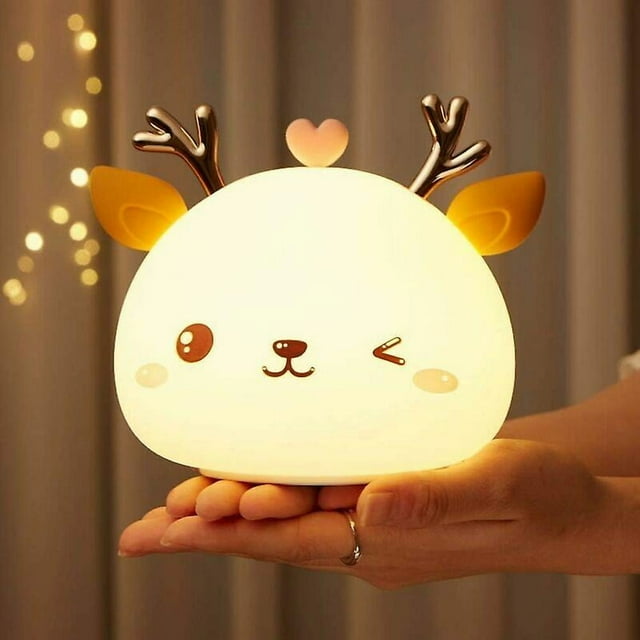 Night Light for Kids Rechargeable LED Bedside Lamp 7 Colors Silicone Deer Lamp Touch Birthday Gift