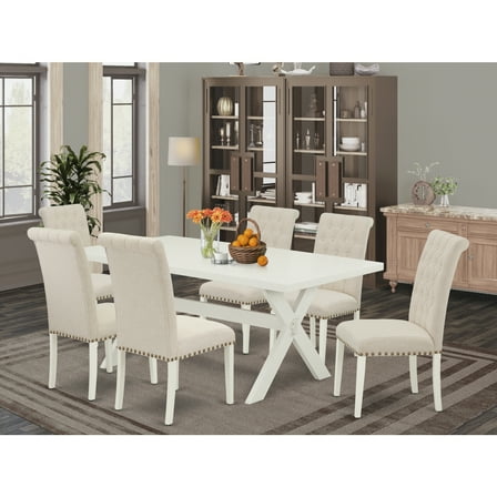 Rectangular Dining Table Set with 6 Parsons Chairs - Solid Wood Dining Room Furniture Set