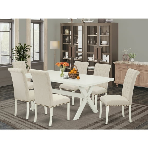 Rectangular Dining Table Set with 6 Parsons Chairs - Solid Wood Dining Room Furniture Set