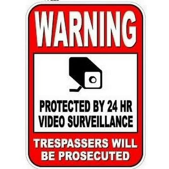 Warning Protected by 24 Hour Video Surveillance Trespassers Prosecuted Business Sign - Window Wall Sticker