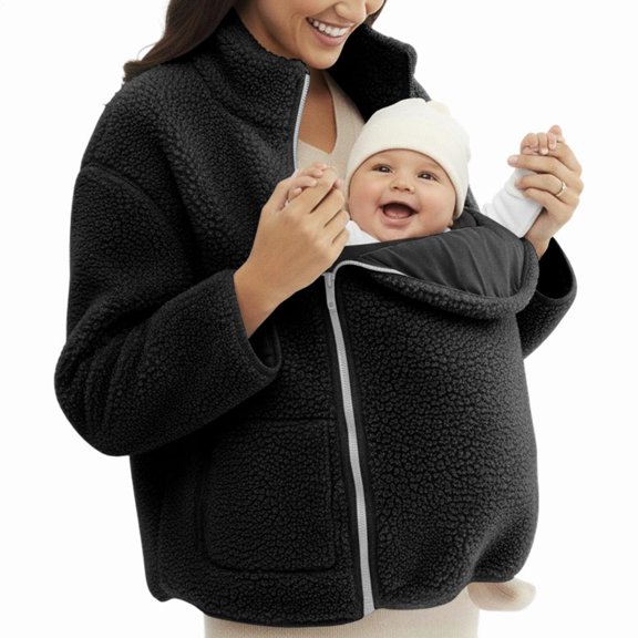 Maternity Winter Coat | 2-In-1 Zip-Up | Fall Winter Fleece Sweatshirt Warm Kids Carrier Jacket | for Daily Wear