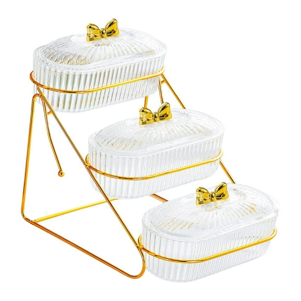 Bandeja para servir alimentos, bandeja para servir con tapa, bandeja para guardar bocadillos y suministros para fiestas. 3 capas