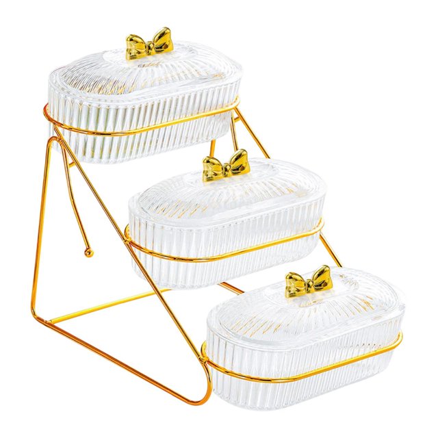 Luzkey Plateau de Service Alimentaire Plateau de Service Anti-Poussière avec Couvercle Assiette à Fruits Multi-Couches Plateau de Rangement pour Collations Bonbons Apéritif Anniversaires 3 Couches