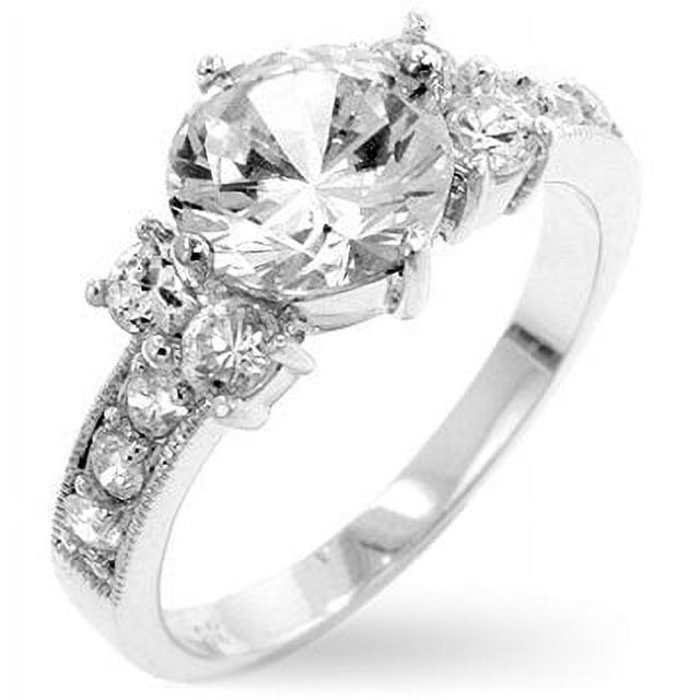 Precious Stars Bague de Fiançailles en Zircon Cubique Argenté avec Pierres Latérales