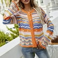 thumbnail image 5 of Womens Cardigan Striped Sweater Loose Rainbow Color Matching Sweater Button Lightweight Outwear Coats, 5 of 9
