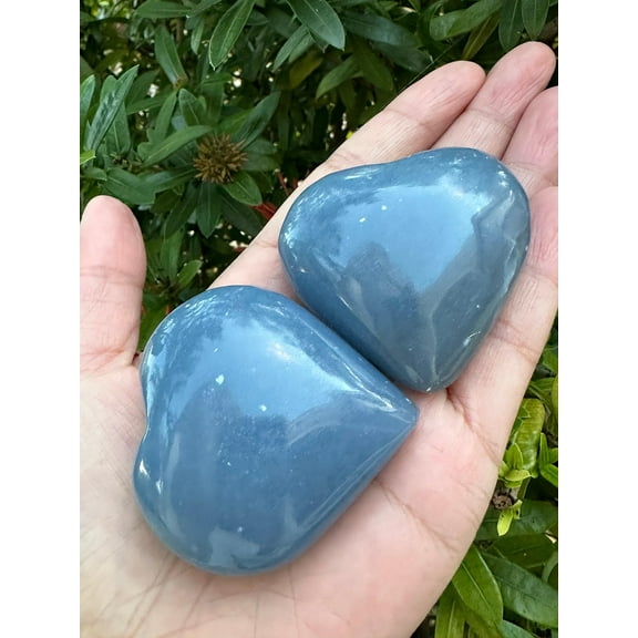 Angelite Gemstone Hearts, Polished Angelite Puffy Hearts, Angelite Palm Stone, Angelite Heart (1 Heart)
