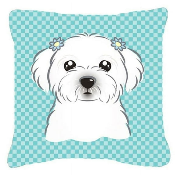 Checkerboard Blue Maltese Fabric Decorative Pillow, 14 x 14 In.