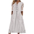 thumbnail image 2 of WHLBF Womens Plus Size Dress Bohemian V-neck Loose Half Sleeve Gauze Print Pocket Mid Calf Dress Purple 8(L), 2 of 6