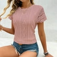 thumbnail image 7 of Rezuofi 2 Pcs Womens Short Sleeve Shirts Solid Color Boho Weave Texture Hollwo Blouse Baggy Casual Round Neck Summer Tops, 7 of 7